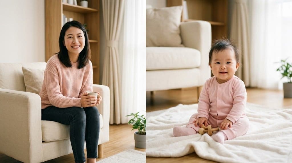 Adult woman transformed into a baby or younger version using AI age regression