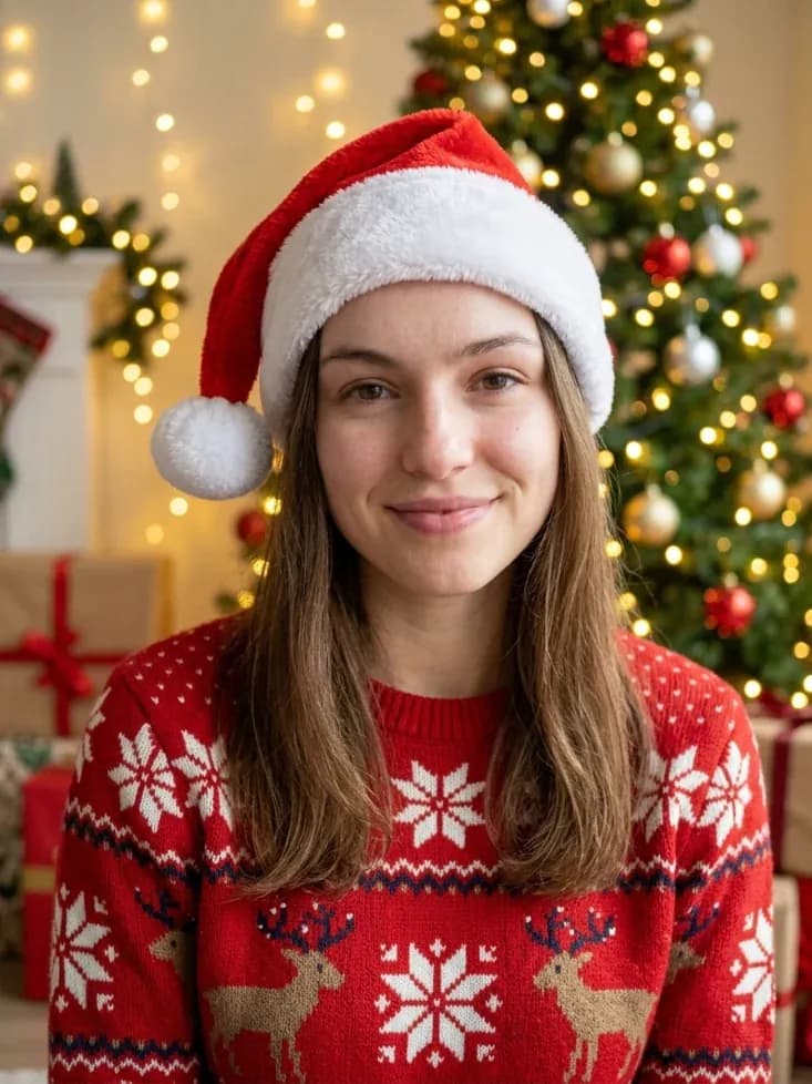 Portrait transformed into a Christmas living room scene