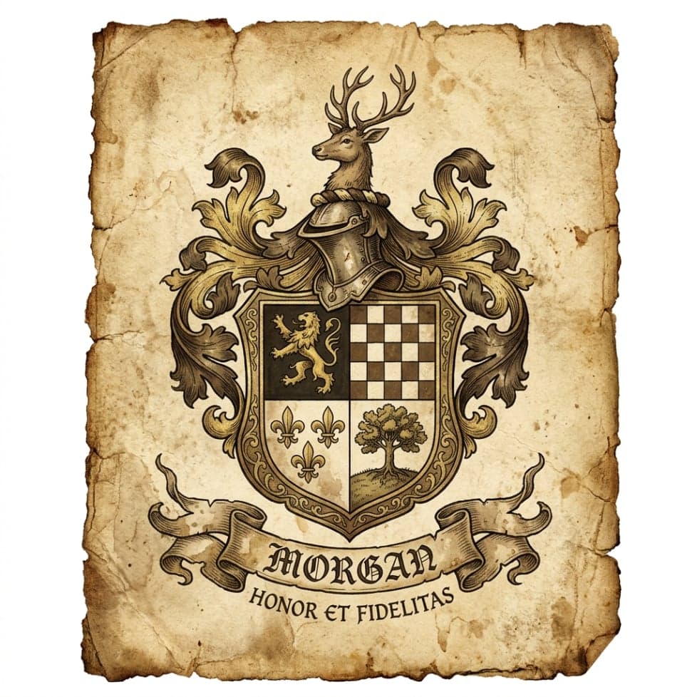 Antique parchment heraldic shield with aged paper texture and muted gold details