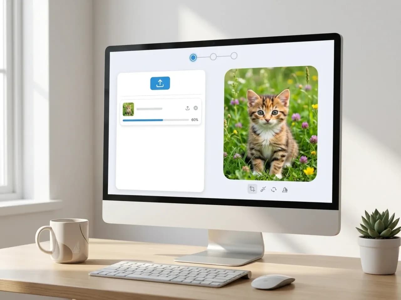 Photo upload interface showing a kitten image selected as a reference