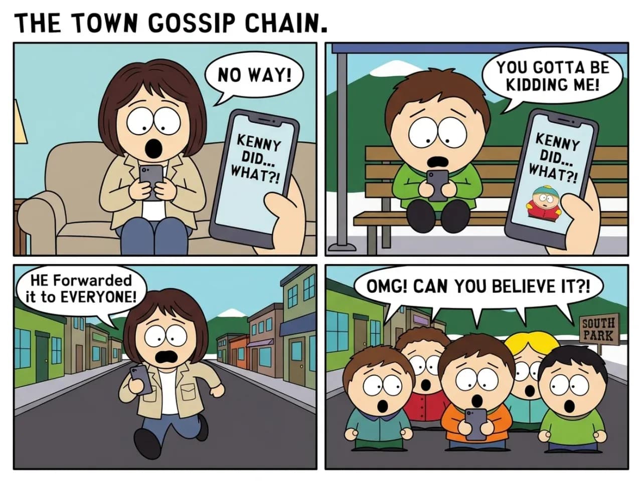 Multi-panel South Park style cartoon reaction meme